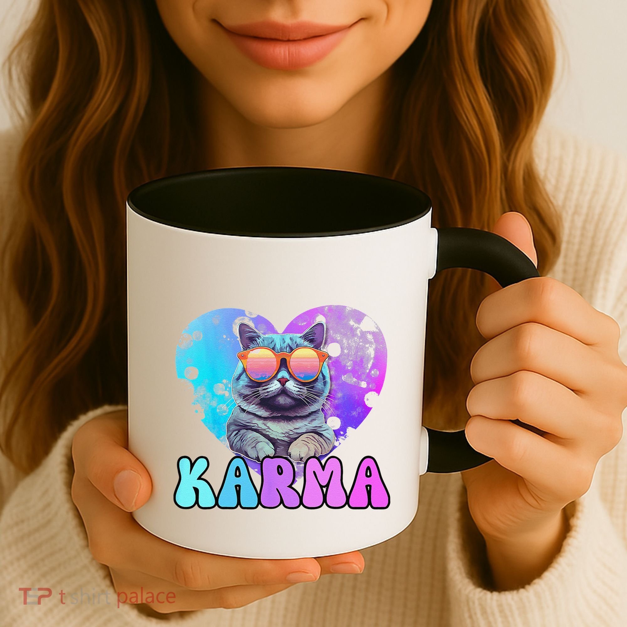 Karma Groovy Letters Concert Summer Funny Heart Cat Lover Coffee Mug