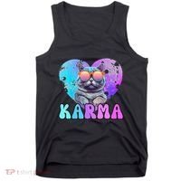 Karma Groovy Letters Concert Summer Funny Heart Cat Lover Tank Top thumb 0