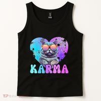 Karma Groovy Letters Concert Summer Funny Heart Cat Lover Tank Top thumb 2
