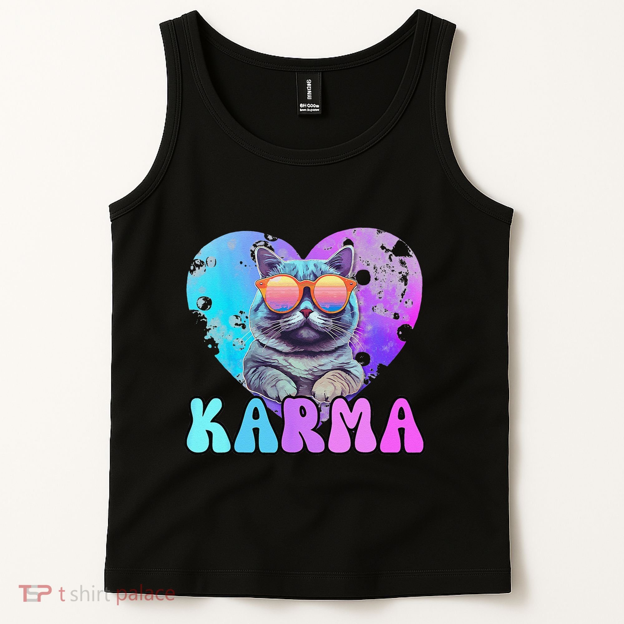 Karma Groovy Letters Concert Summer Funny Heart Cat Lover Tank Top