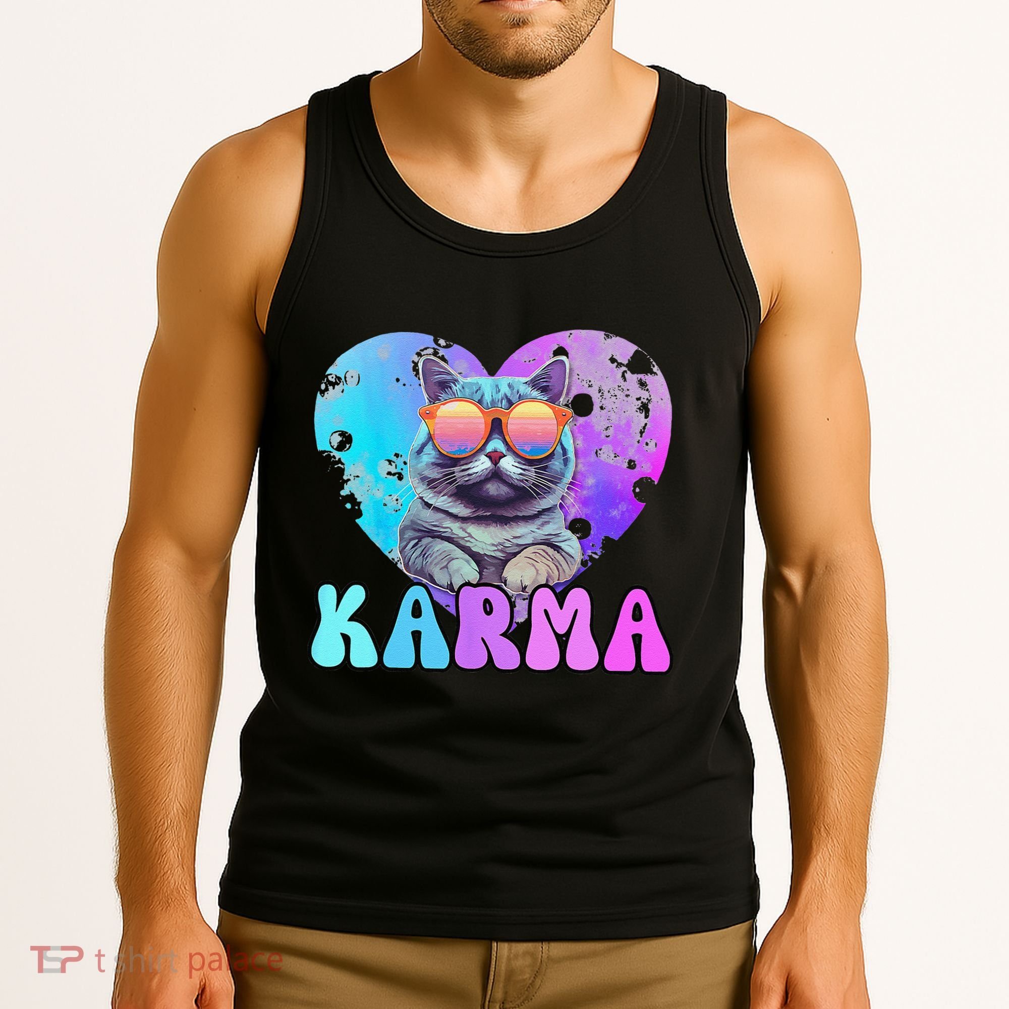 Karma Groovy Letters Concert Summer Funny Heart Cat Lover Tank Top