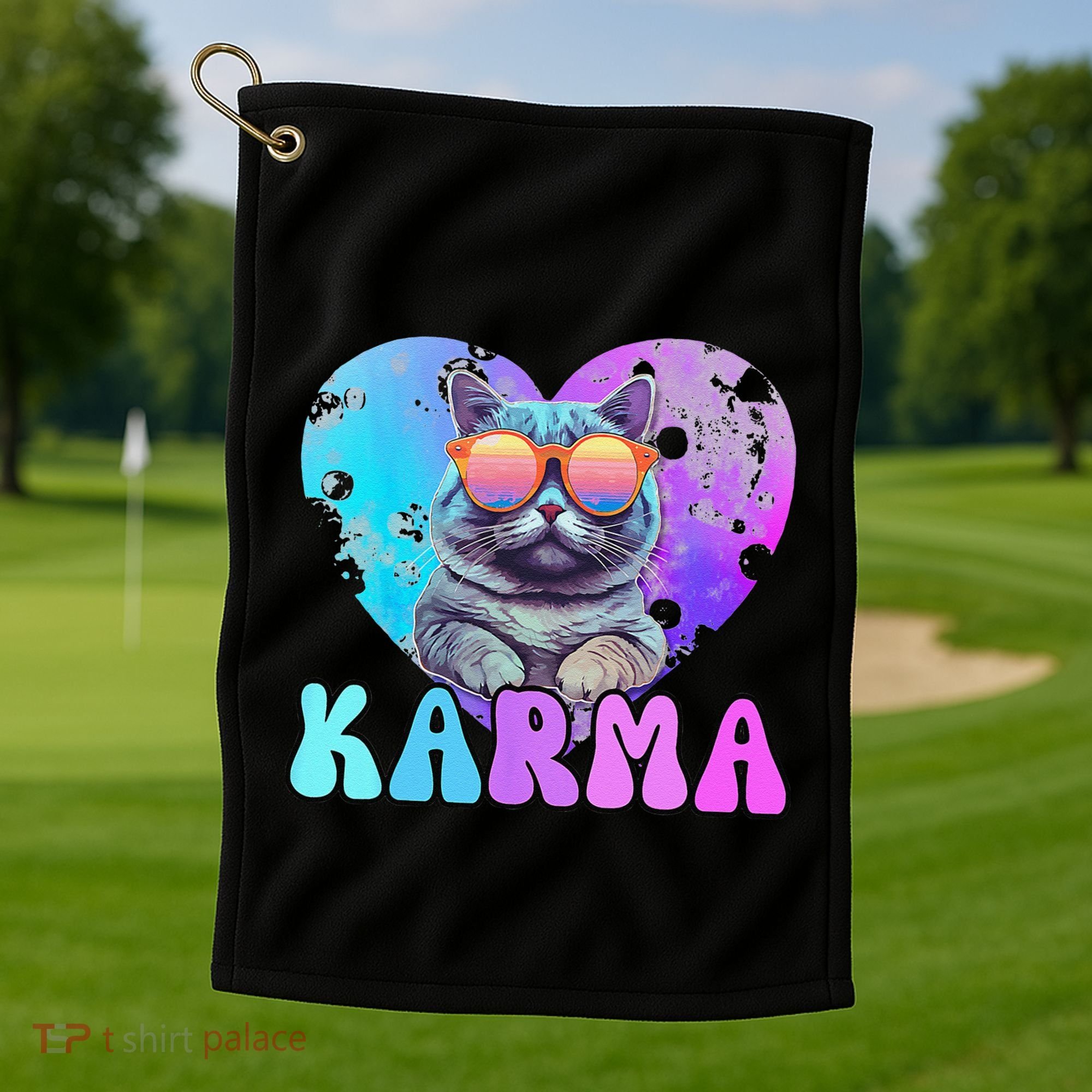 Karma Groovy Letters Concert Summer Funny Heart Cat Lover Golf Towel
