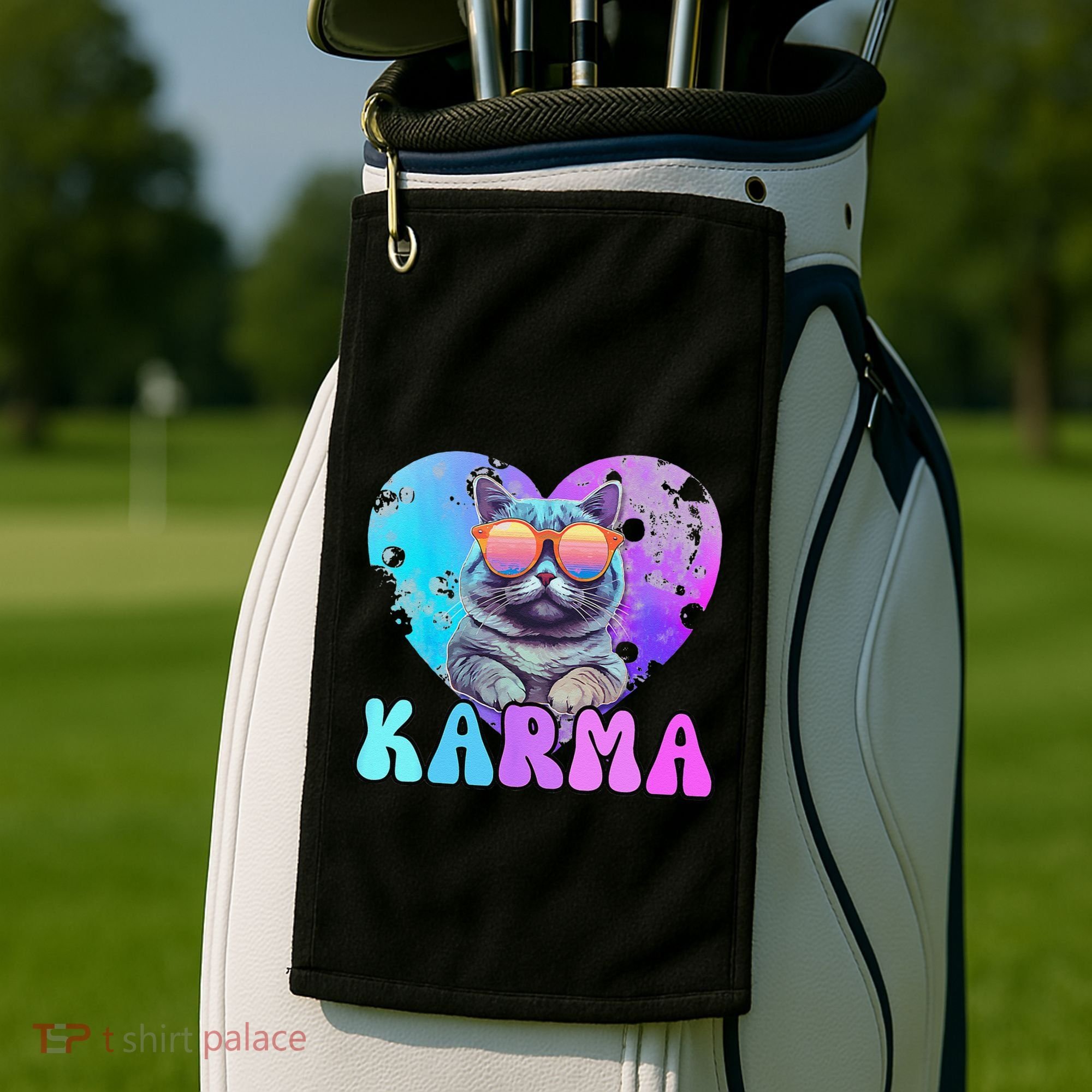Karma Groovy Letters Concert Summer Funny Heart Cat Lover Golf Towel