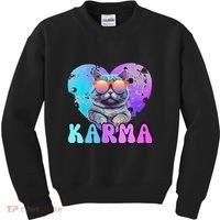 Karma Groovy Letters Concert Summer Funny Heart Cat Lover Kids Sweatshirt thumb 0