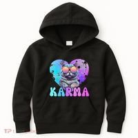 Karma Groovy Letters Concert Summer Funny Heart Cat Lover Kids Hoodie thumb 0