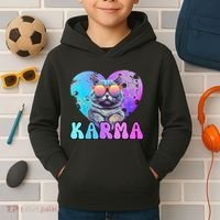 Karma Groovy Letters Concert Summer Funny Heart Cat Lover Kids Hoodie thumb 2