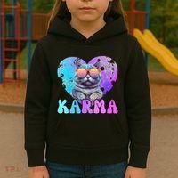 Karma Groovy Letters Concert Summer Funny Heart Cat Lover Kids Hoodie thumb 3
