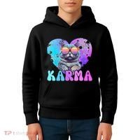 Karma Groovy Letters Concert Summer Funny Heart Cat Lover Kids Hoodie thumb 4