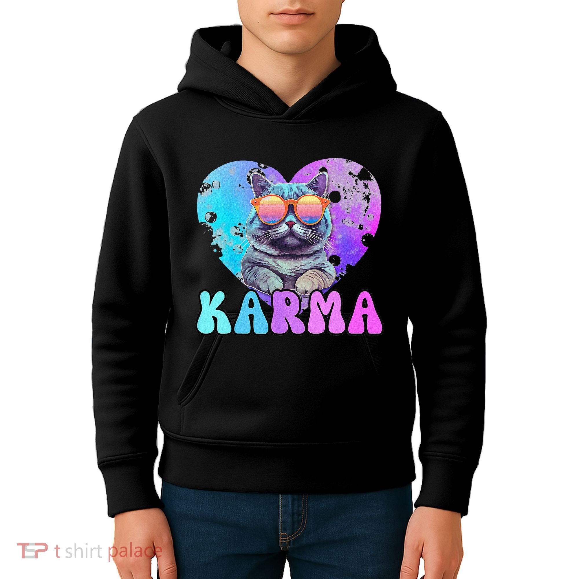 Karma Groovy Letters Concert Summer Funny Heart Cat Lover Kids Hoodie