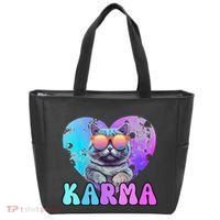 Karma Groovy Letters Concert Summer Funny Heart Cat Lover Tote Bag thumb 0