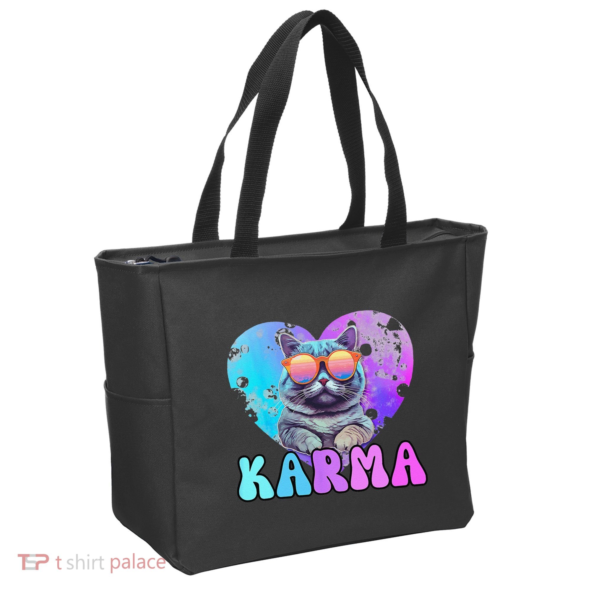 Karma Groovy Letters Concert Summer Funny Heart Cat Lover Tote Bag