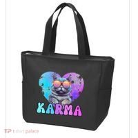 Karma Groovy Letters Concert Summer Funny Heart Cat Lover Tote Bag thumb 3