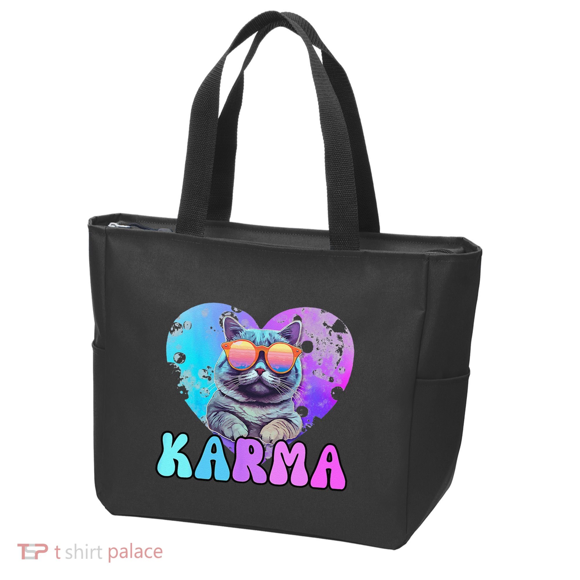Karma Groovy Letters Concert Summer Funny Heart Cat Lover Tote Bag