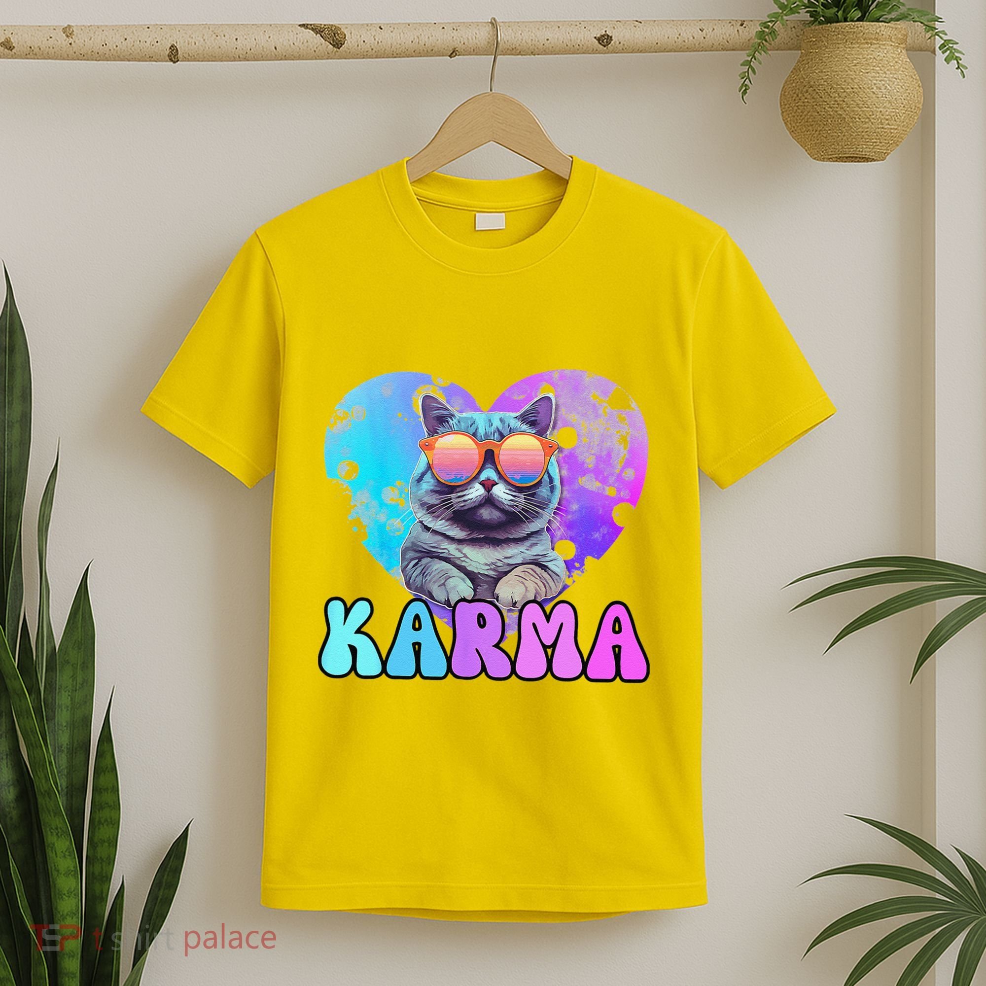 Karma Groovy Letters Concert Summer Funny Heart Cat Lover T-Shirt