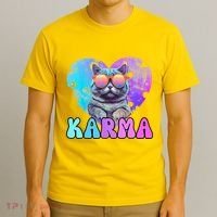 Karma Groovy Letters Concert Summer Funny Heart Cat Lover T-Shirt thumb 3