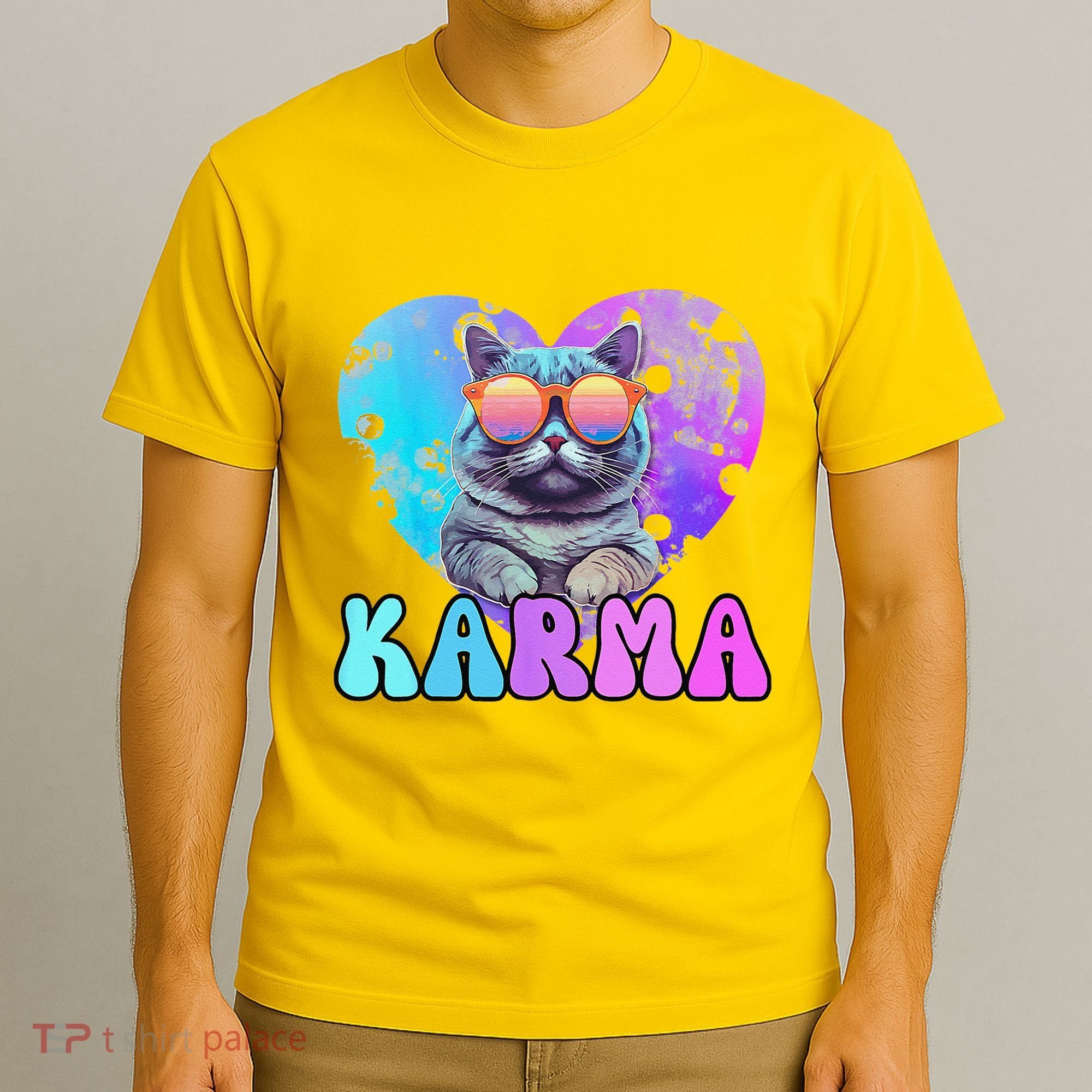 Karma Groovy Letters Concert Summer Funny Heart Cat Lover T-Shirt