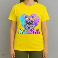 Karma Groovy Letters Concert Summer Funny Heart Cat Lover T-Shirt thumb 4