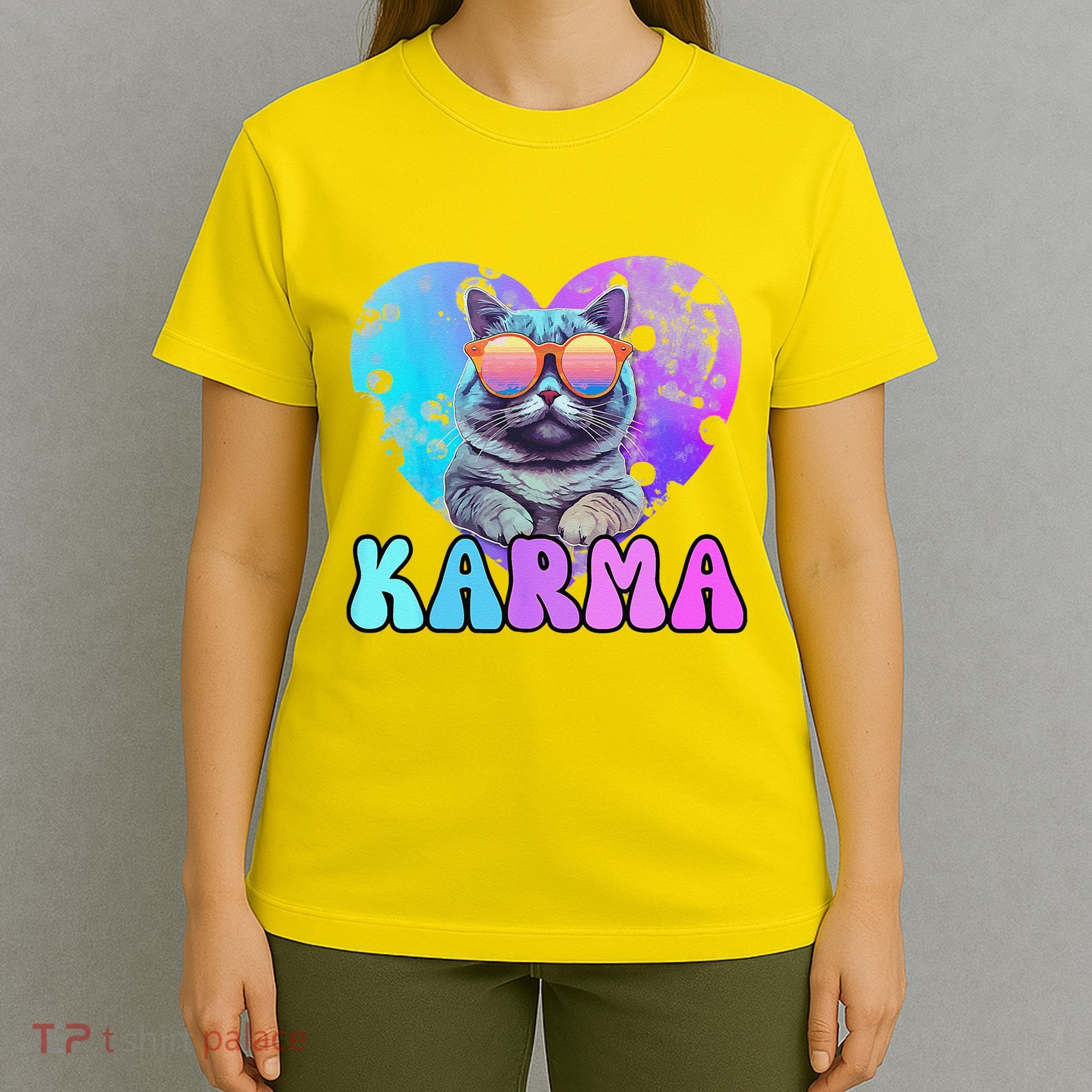 Karma Groovy Letters Concert Summer Funny Heart Cat Lover T-Shirt