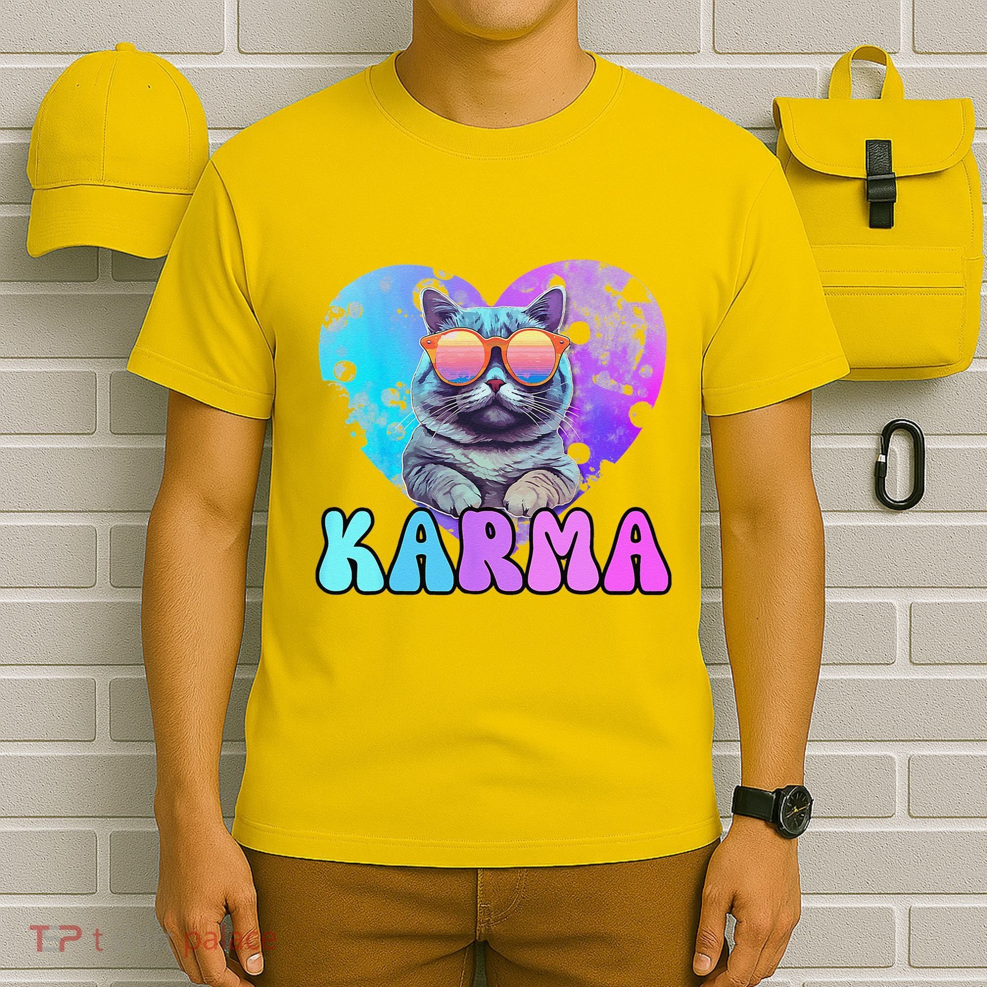 Karma Groovy Letters Concert Summer Funny Heart Cat Lover T-Shirt