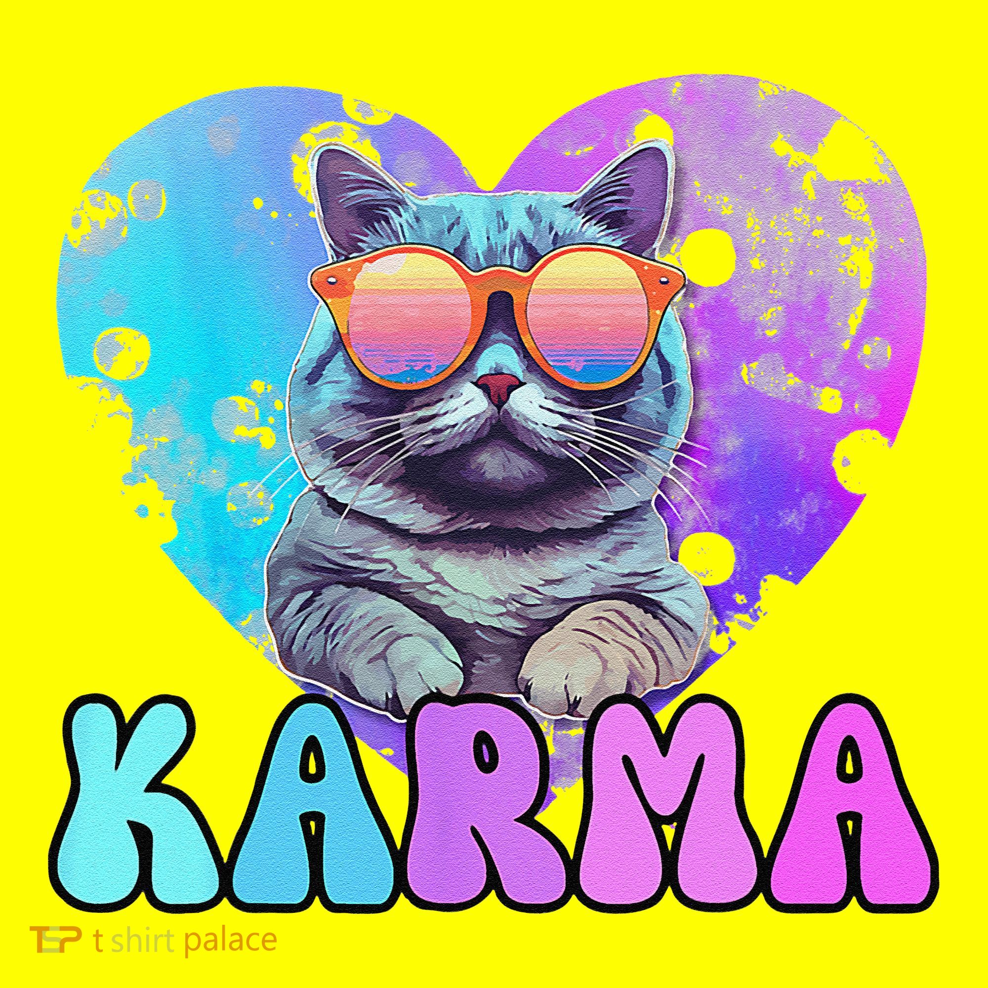 Karma Groovy Letters Concert Summer Funny Heart Cat Lover Polo