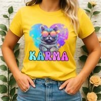 Karma Groovy Letters Concert Summer Funny Heart Cat Lover Women's T-Shirt thumb 2