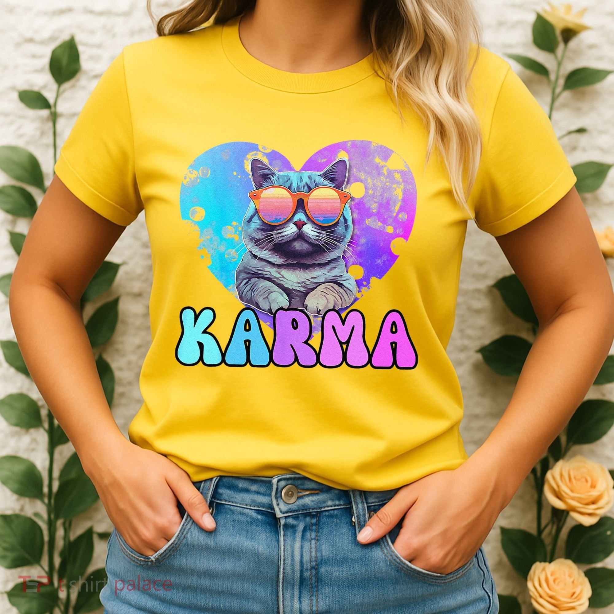 Karma Groovy Letters Concert Summer Funny Heart Cat Lover Women's T-Shirt