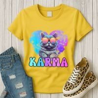 Karma Groovy Letters Concert Summer Funny Heart Cat Lover Women's T-Shirt thumb 3