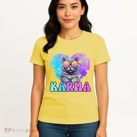 Karma Groovy Letters Concert Summer Funny Heart Cat Lover Women's T-Shirt thumb 4