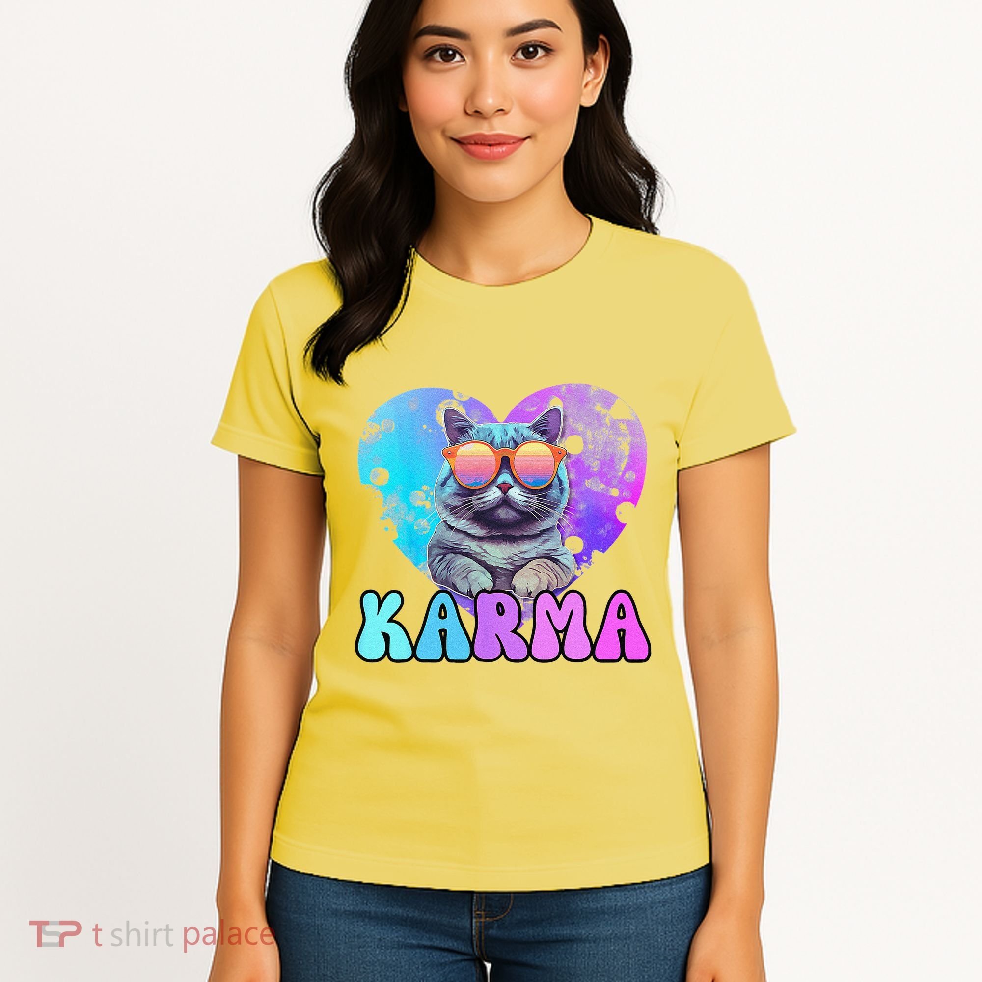 Karma Groovy Letters Concert Summer Funny Heart Cat Lover Women's T-Shirt