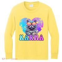 Karma Groovy Letters Concert Summer Funny Heart Cat Lover Kids Long Sleeve Shirt thumb 0