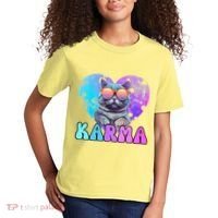 Karma Groovy Letters Concert Summer Funny Heart Cat Lover Kids T-Shirt thumb 2