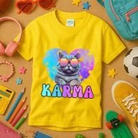 Karma Groovy Letters Concert Summer Funny Heart Cat Lover Kids T-Shirt thumb 3
