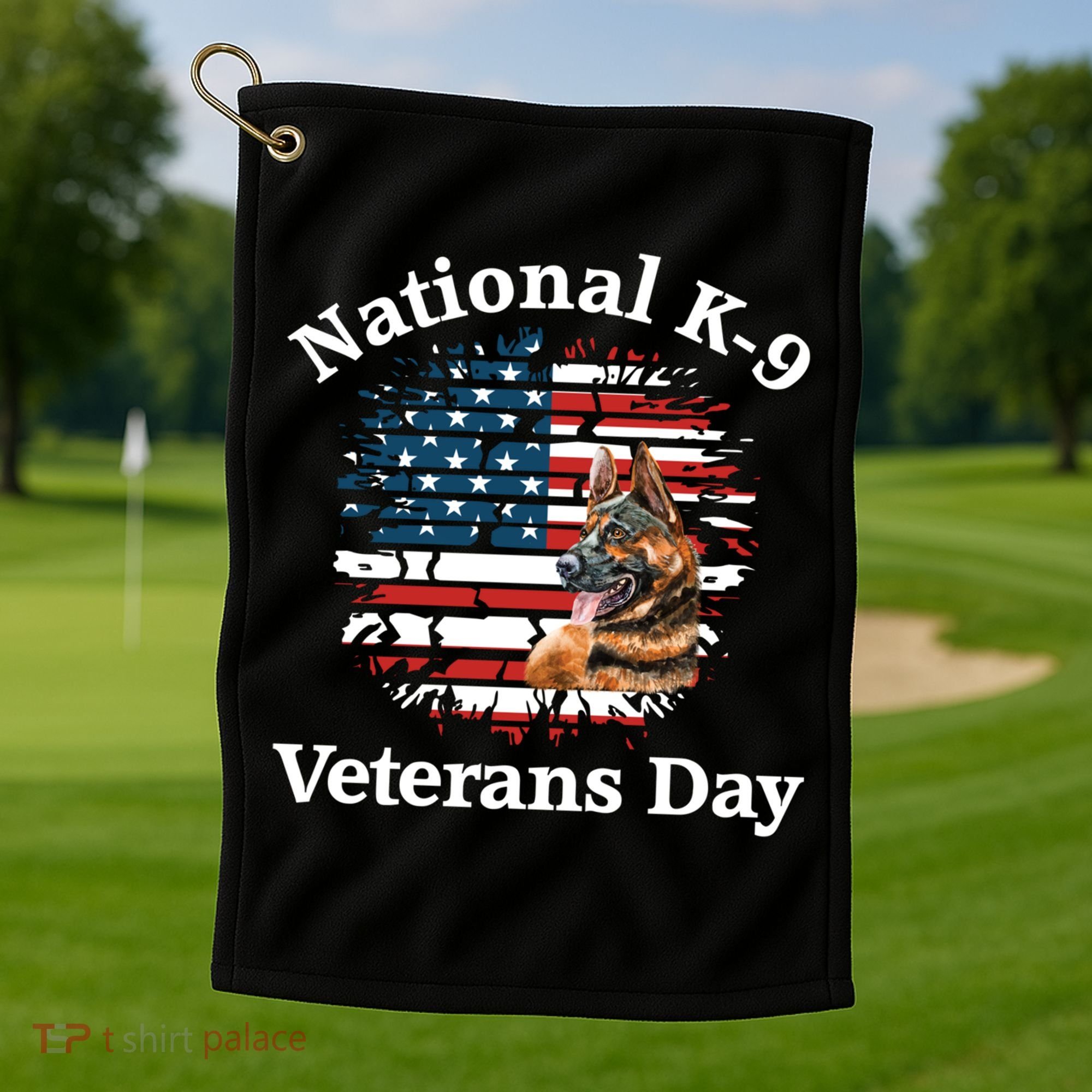 K9 Ger Shepherd Military Working Dog Veterans Day Gift Golf Towel