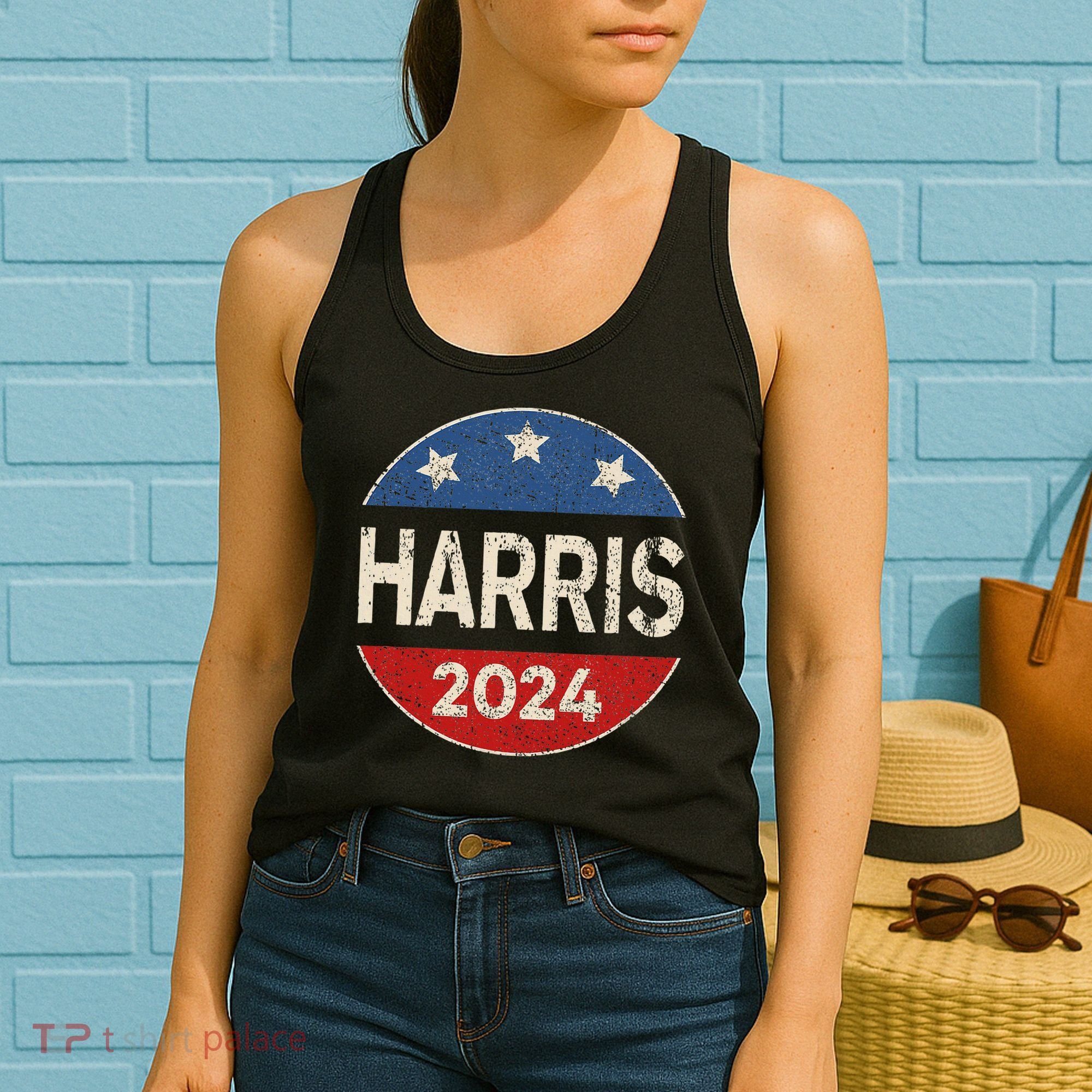 Kamala Harris 2024 For President Button Election Women's Tank Top