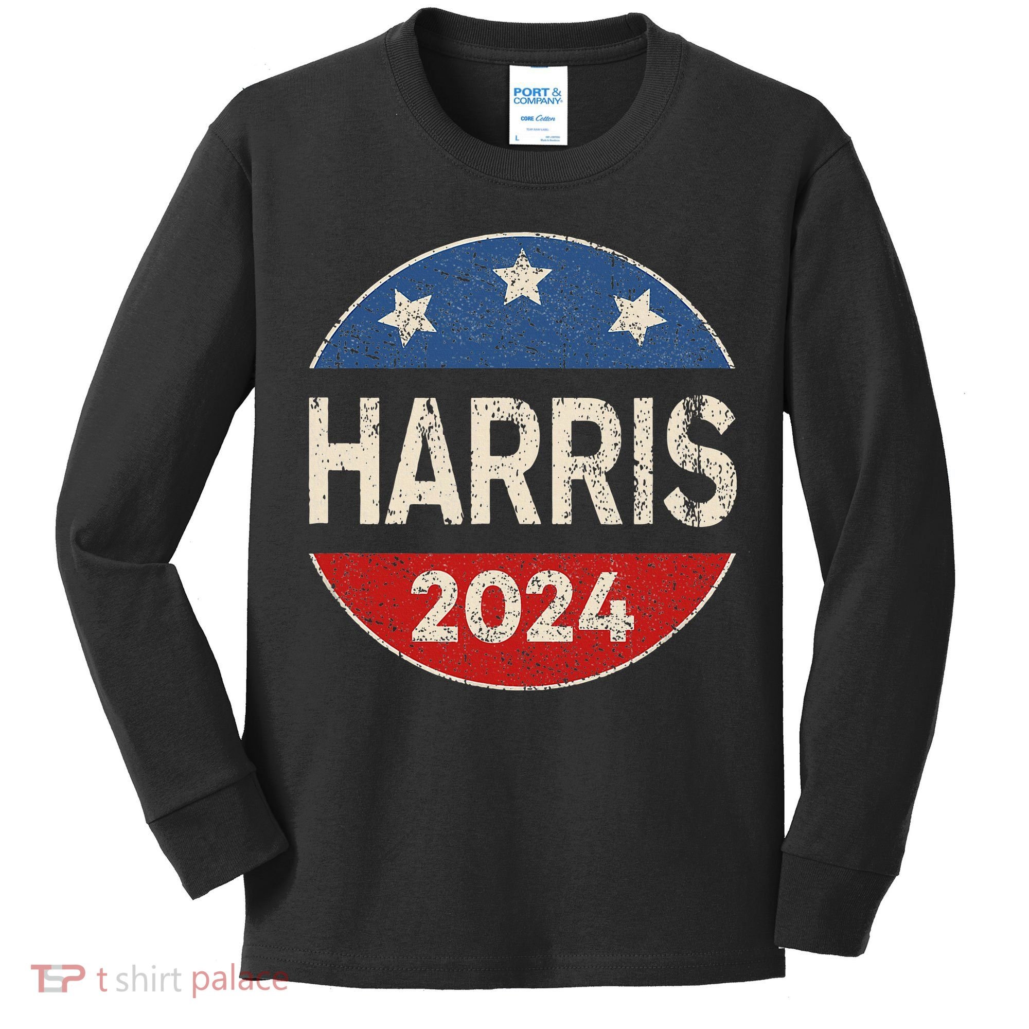 Kamala Harris 2024 For President Button Election Kids Long Sleeve Shirt