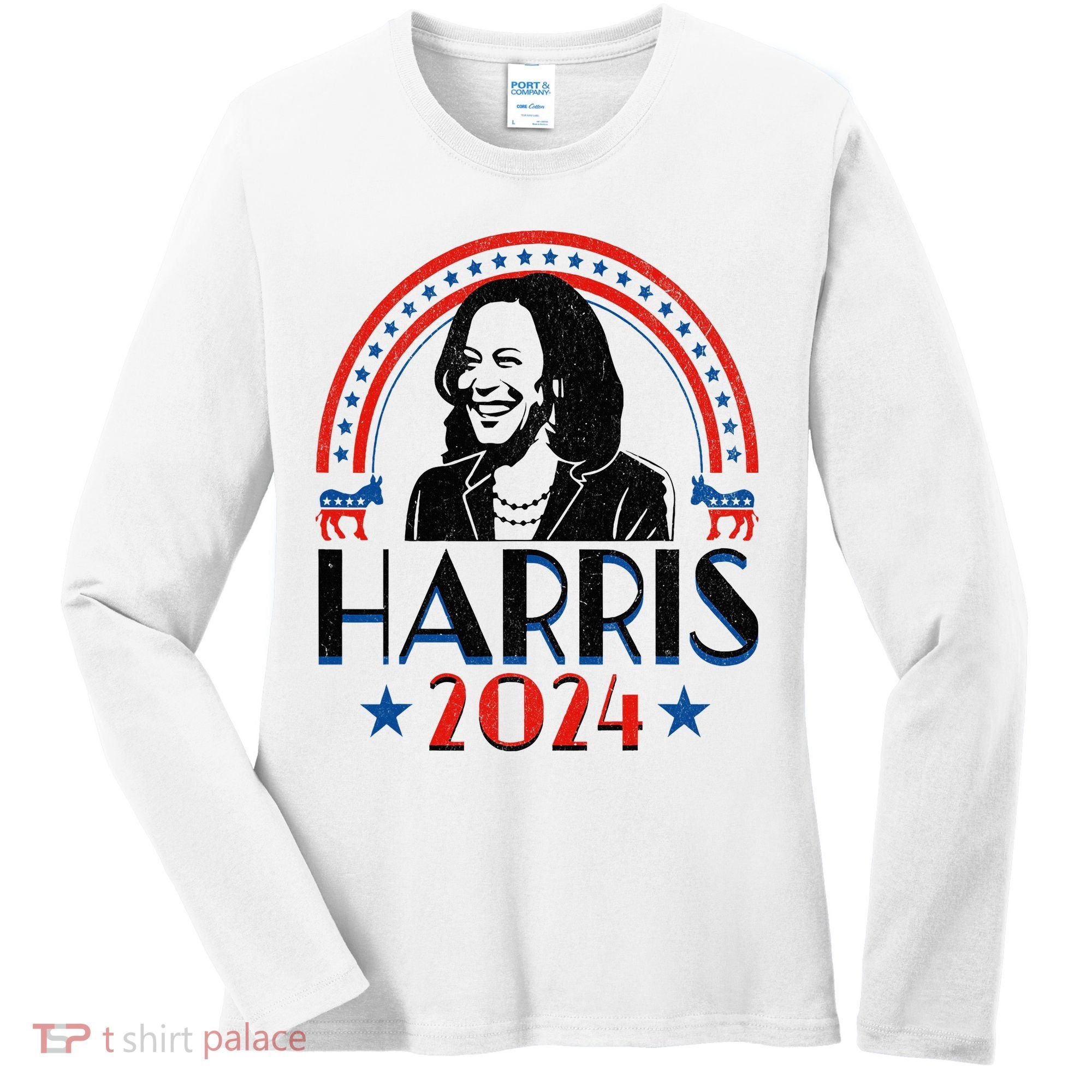 Kamala Harris 2024 Madam President Retro Vote Democrat Women's Long Sleeve Shirt
