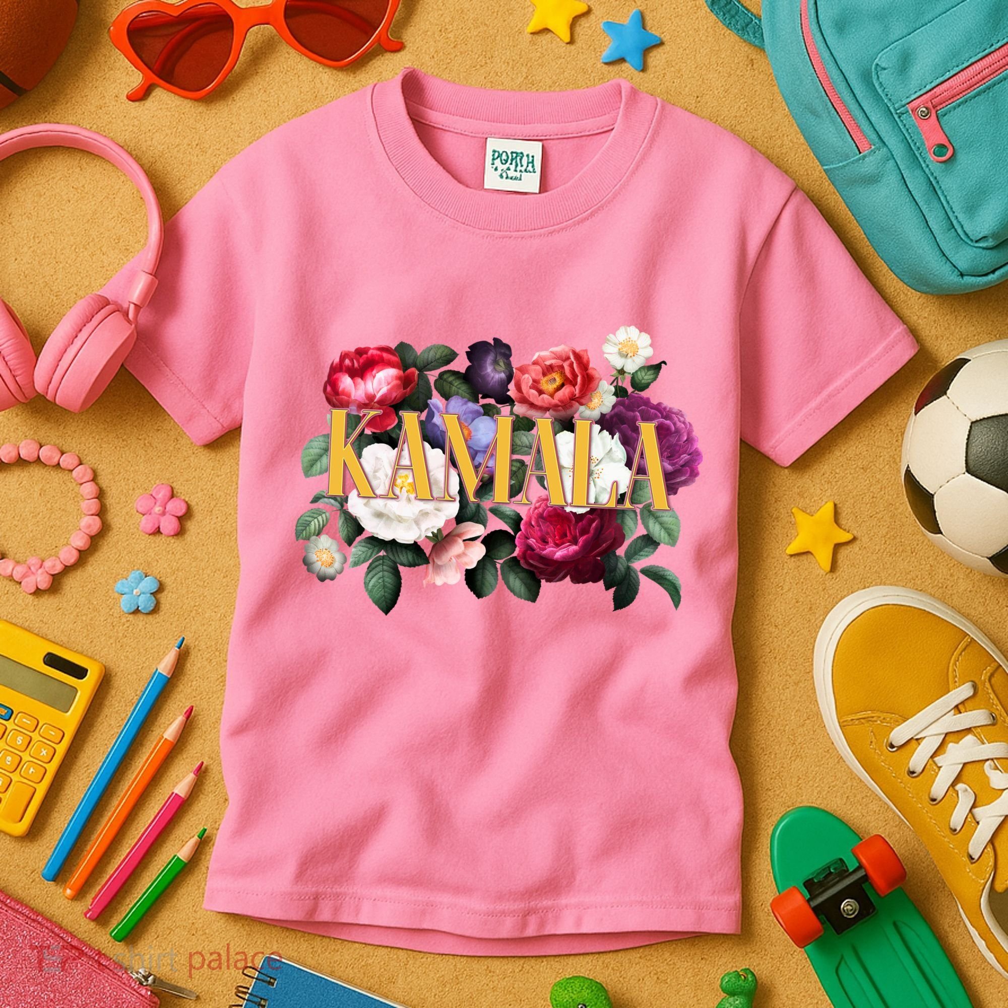 Kamala Harris 2024 Cute Beautiful Floral Flowers Kids T-Shirt