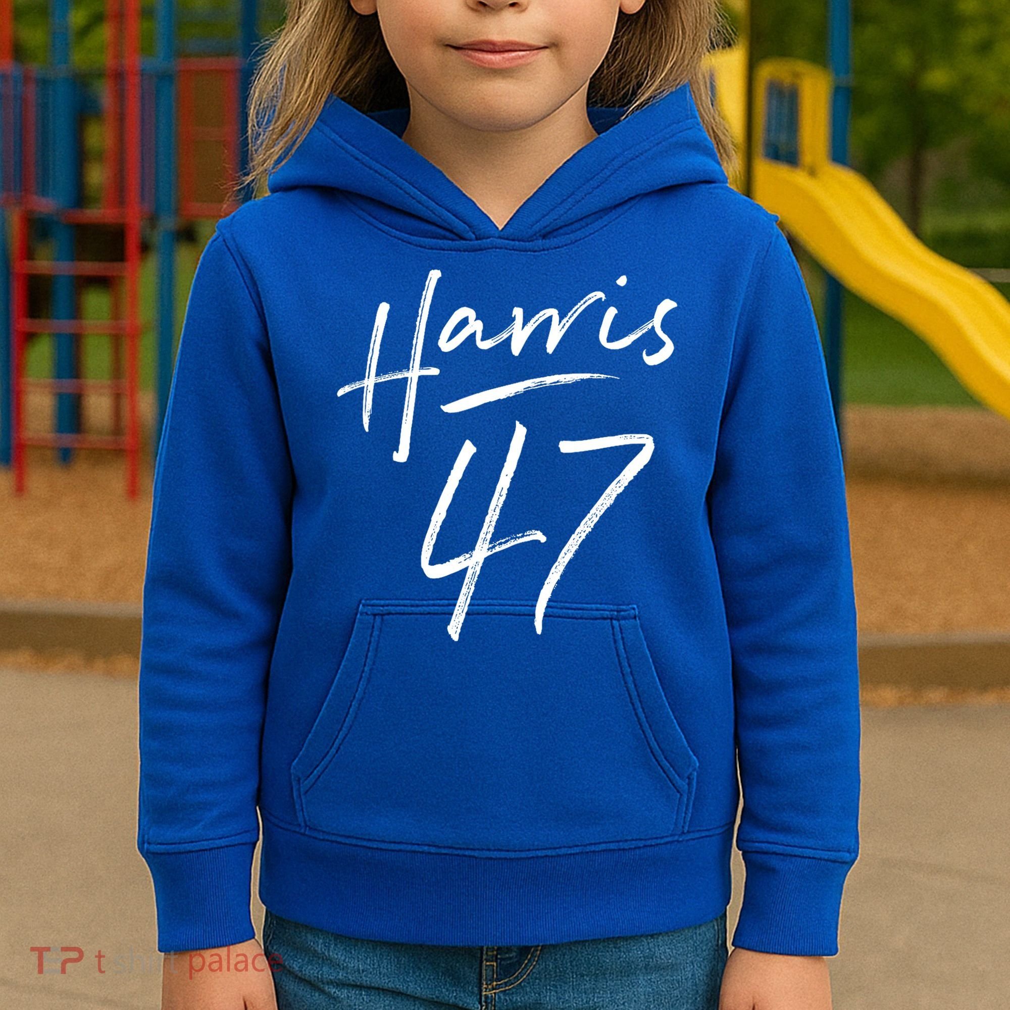 Kamala Harris 47 Feminine Script Kids Hoodie