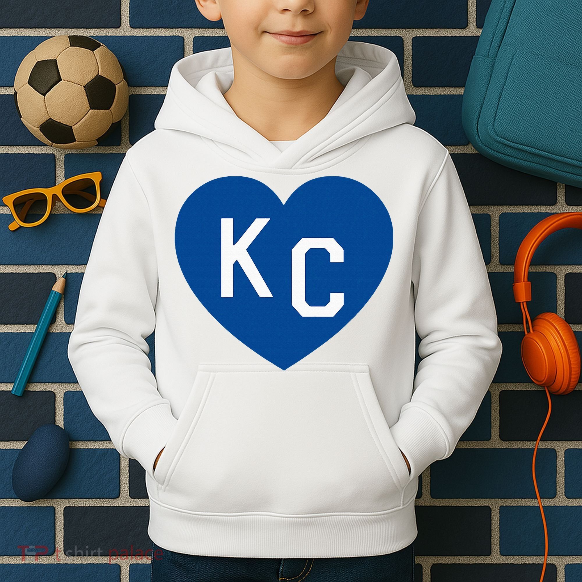 Kc Heart Blue Kansas City Kids Hoodie
