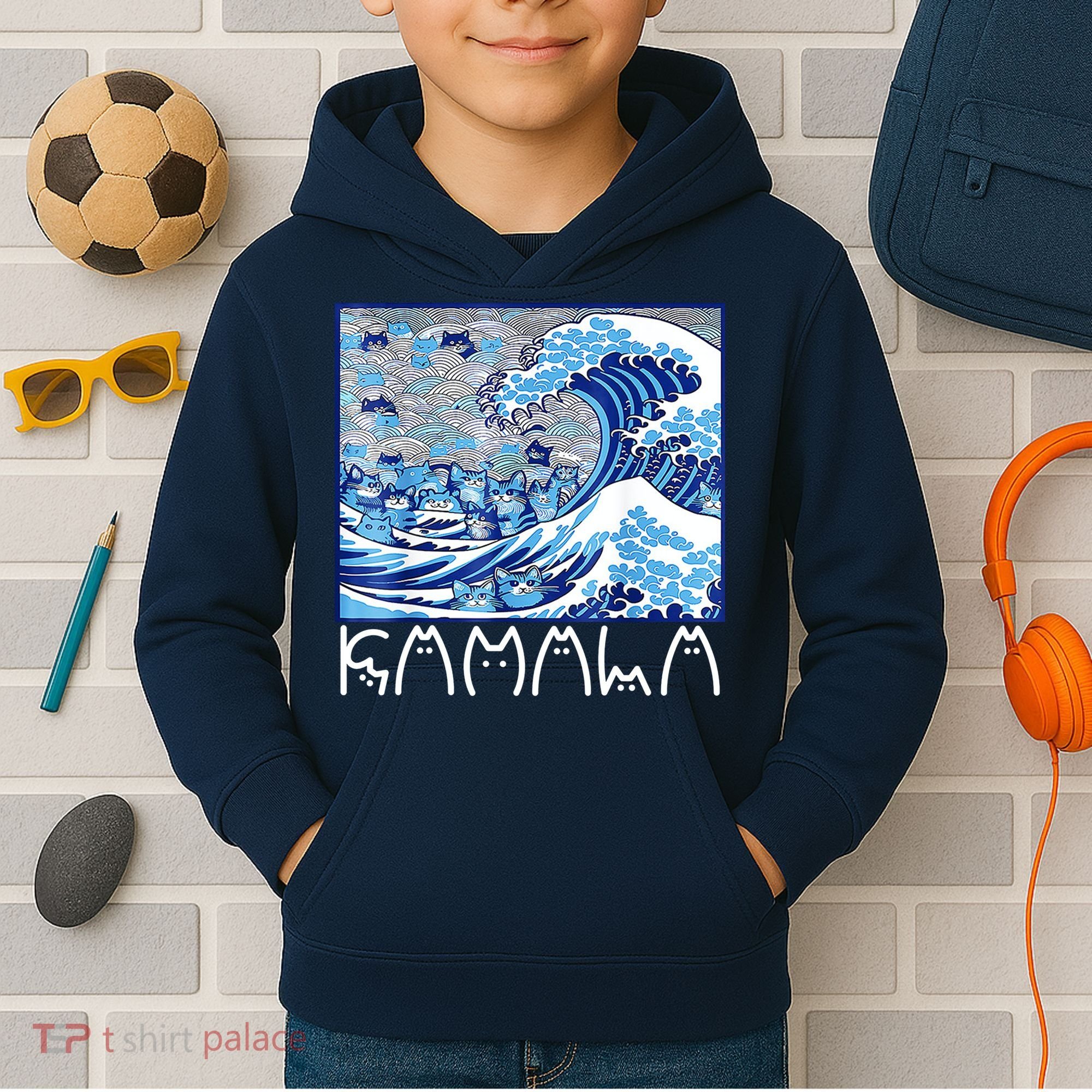 Kamala Harris Blue Cats Wave Funny Cat Kids Hoodie