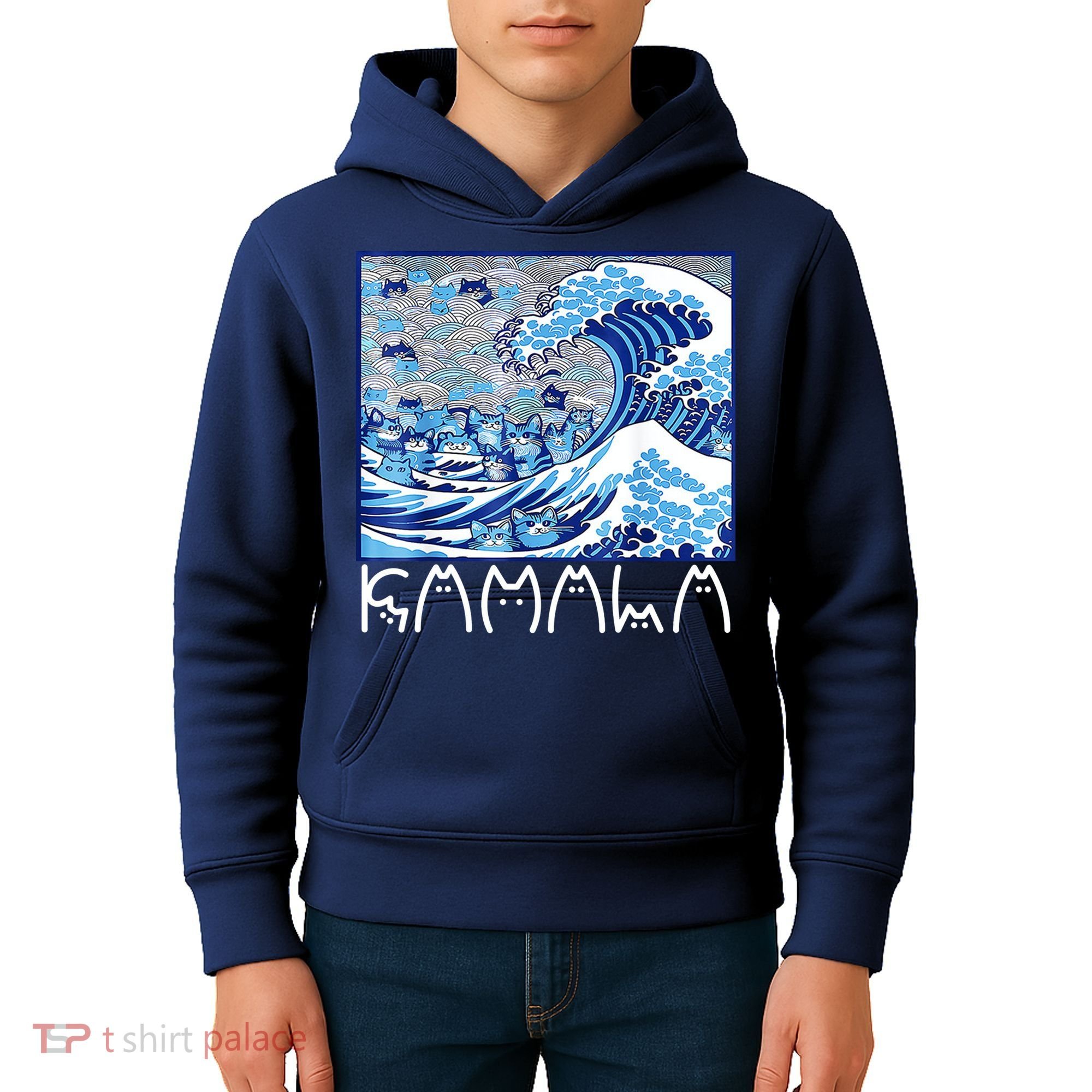 Kamala Harris Blue Cats Wave Funny Cat Kids Hoodie