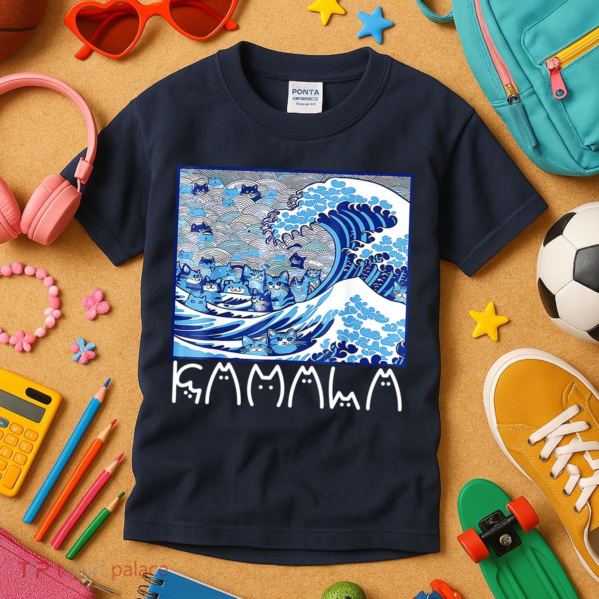 Kamala Harris Blue Cats Wave Funny Cat Kids T-Shirt