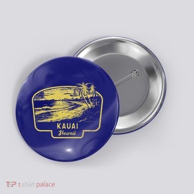 Kauai Hawaii Beach Surf Vintage Blue Button