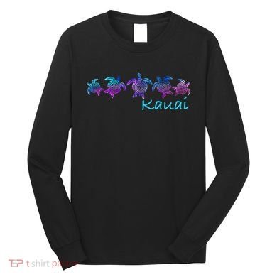 Kauai Hawaii Beach Design Tribal Turtle Gift Long Sleeve Shirt