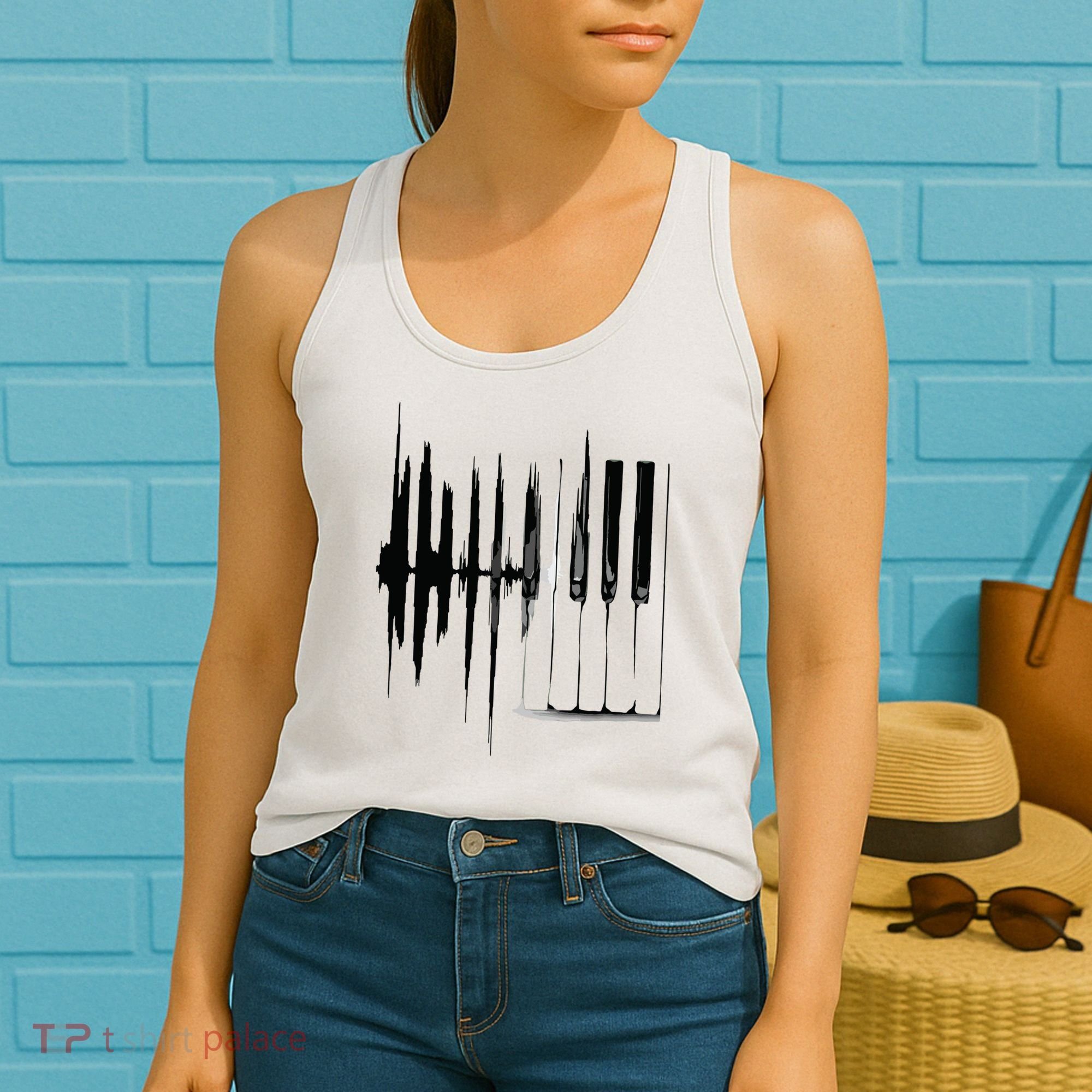 Keyboard Heartbeat Cool Piano And Organ Player Novelty Item Women's Tank Top