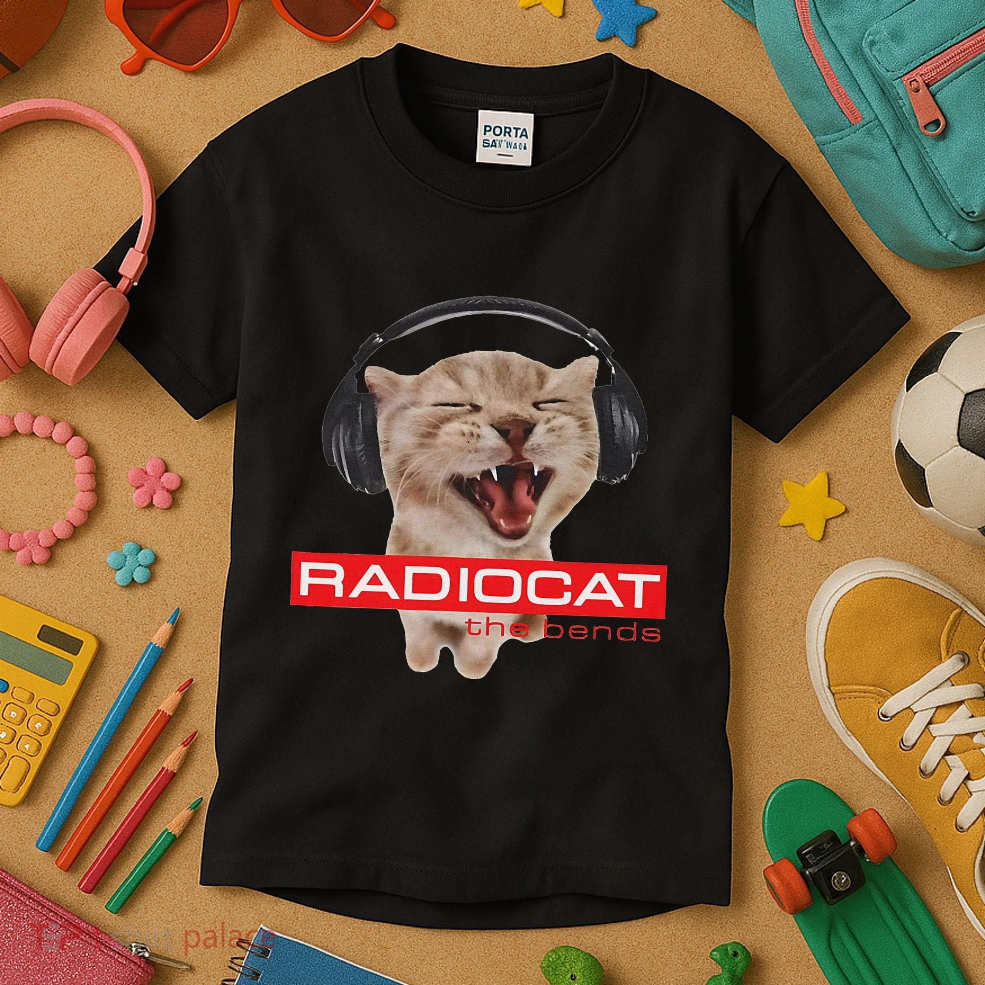Kitten Headphones Cat Tech House Music Funny Cat Lover Kids T-Shirt