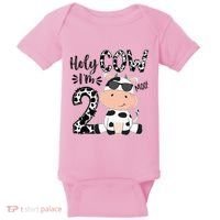 Kids Holy Cow Im 2 Birthday Boy 2nd Cow Farm Animals Bday Baby Bodysuit thumb 0