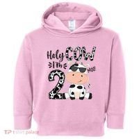 Kids Holy Cow Im 2 Birthday Boy 2nd Cow Farm Animals Bday Toddler Hoodie thumb 0