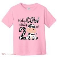 Kids Holy Cow Im 2 Birthday Boy 2nd Cow Farm Animals Bday Toddler T-Shirt thumb 0