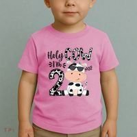 Kids Holy Cow Im 2 Birthday Boy 2nd Cow Farm Animals Bday Toddler T-Shirt thumb 2
